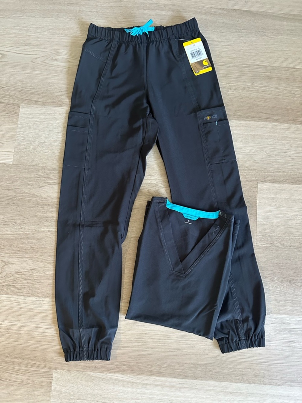 Women’s Black Carhartt Scrub Jogger Set with Teal Drawstrings